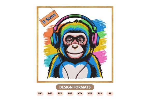 Colorful Monkey Embroidery Design