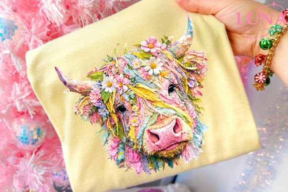 Floral Highland Cow Faux Embroidery PNG Review