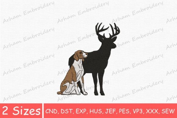 Hunting Dog and Deer Embroidery Design