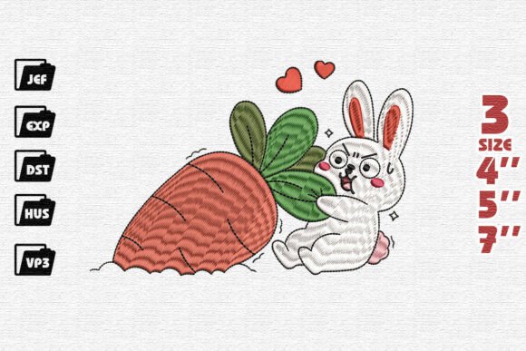 Kawaii Bunny Carrot Embroidery
